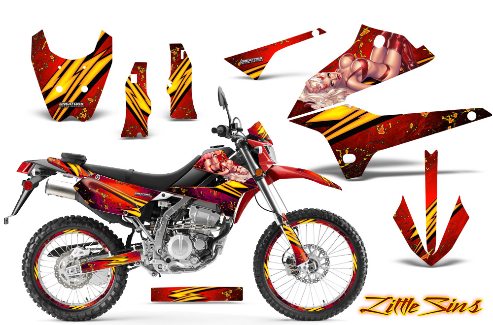 Kawasaki KLX DTRACK Graphics Kit Little Sins Red NP Rims